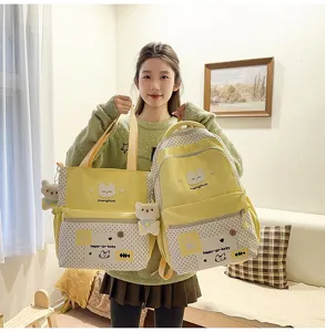 Set zaino scolastico e borsa tote per studenti stile dolce, simpatico pois giallo.