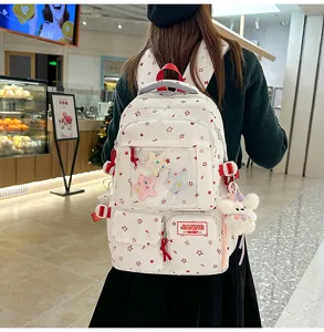 Korean style star print school backpack sweet aesthetic student double shoulder bag detail