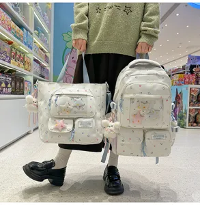 Korean ins star print school backpack set, cute sweet style book bag two-piece for kids.