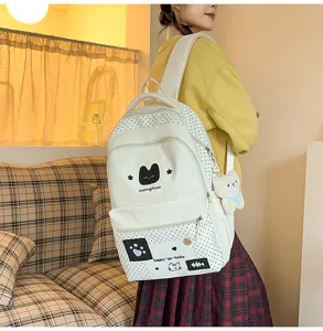 Zaino scolastico a pois carino per ragazze adolescenti zaino casual con stampa di gatto.