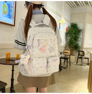 Korean style ins star print school backpack cute sweet middle school student schoolbag set