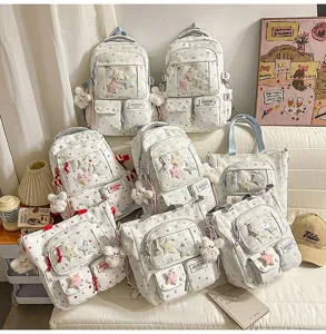 Korean style star print cute school backpack and tote bag set for students daily use