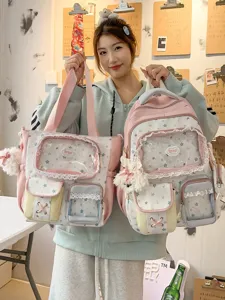 Student backpack and tote bag set dopamine star lace design cute school book bag daily