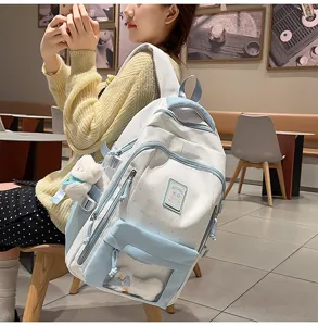 Sweet style white and light blue ita backpack with clear window, perfect for daily casual wear.