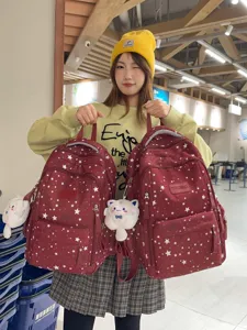 Japanese style literary casual backpack stars pattern school bag for students commuter daily use