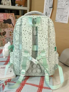 Japanese cute light green star print school backpack for teen girls casual daily commute bag