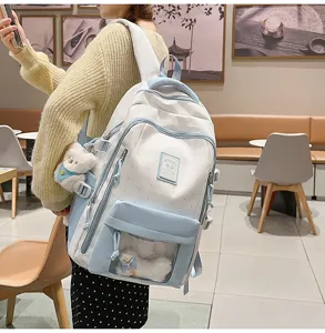 Sweet cute polka dot backpack with clear front pocket for ita bag daily use large capacity.