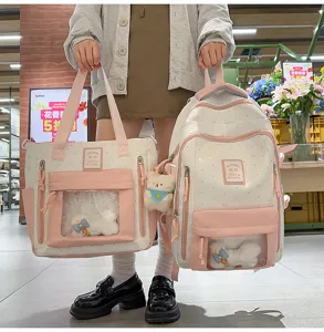 Korean style sweet white pink polka dot ita bag large capacity transparent window bag