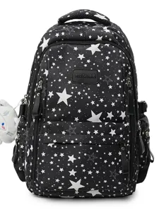Japanese style black star print backpack casual lightweight school bag for students commuting