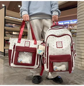 Cute sweet style ita bag set with transparent window and bow pattern for daily use.