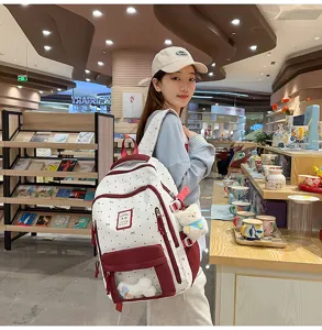 Korean style sweet polka dot ita bag with transparent window large capacity double backpack