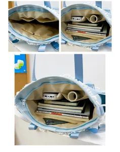 Interior detail of light blue sweet Japanese ita tote bag with spacious pockets for daily use.