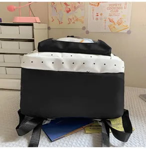 Black and White Polka Dot Ita Backpack Transparent Window Canvas School Bag Cute Casual Daypack