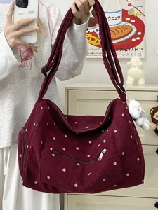Women Vintage Nylon Crossbody Bag Large Capacity Shoulder Tote Bag Casual Commuter Messenger Bag With Rivet Design