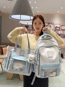 Women Cute Polka Dot Ita Bag Clear Window Casual School Backpack Bowknot Ita Backpack