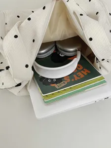 Vintage corduroy polka dot tote bag, large capacity casual shoulder bag for women daily commute.