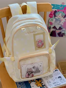 Sweet Japanese style star pattern yellow canvas backpack ita bag with clear window.