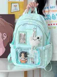 Sweet Japanese candy color star ita bag mint green backpack transparent window school bag