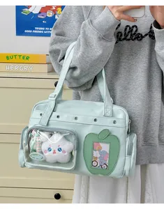 Japanese style clear window tote bag large capacity daily casual shoulder bag green