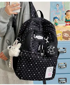 Japanese style sweet star pattern canvas backpack casual school bookbag for students