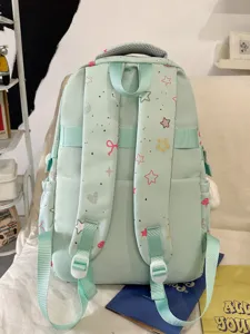 Mint green cute casual school backpack for students, lightweight daily commuter travel bag.