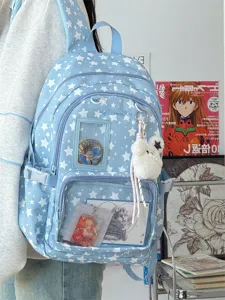 Japanese sweet star ita backpack with clear window for pins and casual school daily wear