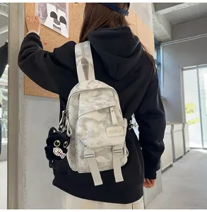 Casual lightweight small camouflage backpack for college students, trendy multi-purpose mini travel bag.
