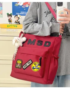 Korean style canvas tote bag, large capacity casual shoulder bag for students daily use.