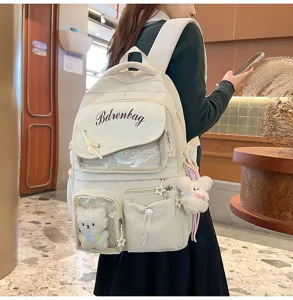 Zaino da campus stile giapponese bianco grande capacita borsa scolastica di tinta unita