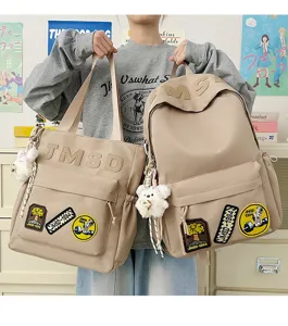 Korean style large capacity canvas backpack and tote bag set for student school fashion trend