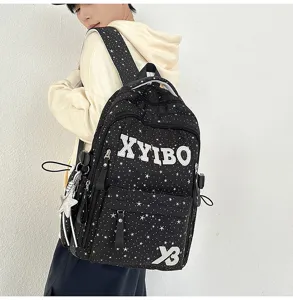 Stylish star print canvas school backpack for teenage girls and boys with large capacity laptop storage