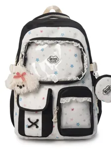 2026 New Contrast Color School Backpack Two-Piece Set Cute Star Print Student Bag