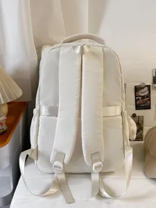 Minimalist white student backpack casual daily school bag with comfortable shoulder straps
