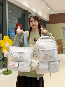 Korean Ins Style Star Print Canvas Backpack Student School Bag Large Capacity Casual Daypack For Teens