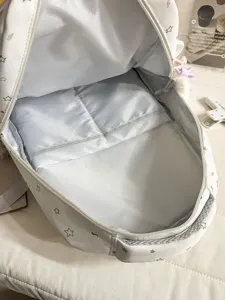 Korean ins style white star print backpack with spacious interior and compartments for school.