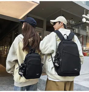 Minimalist black canvas backpack for daily commute, outdoor hiking and casual style.