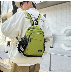 Outdoor casual light green mini backpack detail, stylish daily commute small chest bag design.
