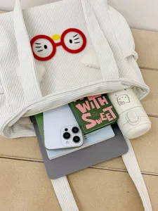 Japanese ins cute cartoon corduroy lunch bag handbag tote bag for women daily school use