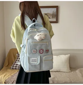 Korean ins style cute school backpack for students large capacity casual blue book bag