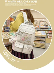 Japanese style ins star print white backpack cute casual school bag daily use