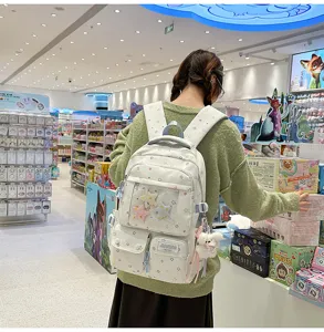 Japanese style sweet star print ita bag transparent front pocket casual school backpack for teens