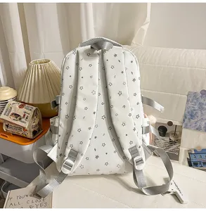 Japanese ins style white school backpack with cute star print lightweight casual daily bag