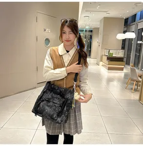 Japanese style ins star print canvas backpack casual school bag for women and students daily use