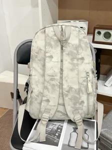 Casual grey camo backpack for daily travel, lightweight student school bag with multiple pockets.