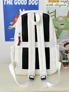 Minimalist white backpack with breathable mesh back and adjustable straps for daily use.