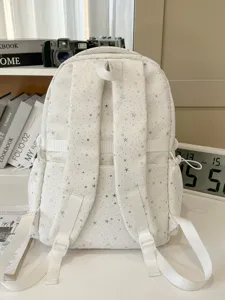 White star print backpack large capacity school bag for teen girls and boys casual daily use