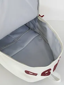 Korean minimalist white backpack with red 3d letters, spacious student daily school bag