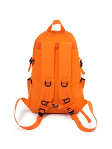 Outdoor large capacity casual backpack in vibrant orange, rear view product display.