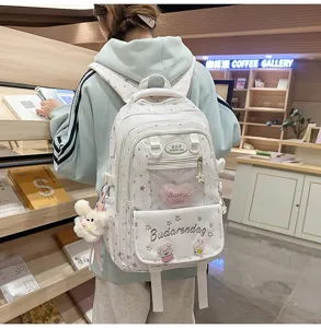 Japanese style sweet ita backpack with transparent mesh pocket and cute star patterns for girls.