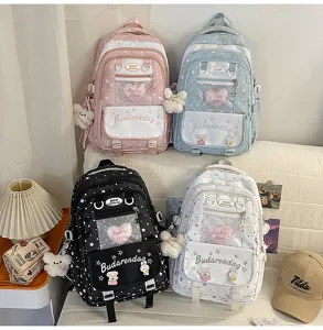 Sweet Japanese style Ita backpack for girls, cute star print school bag with heart window.